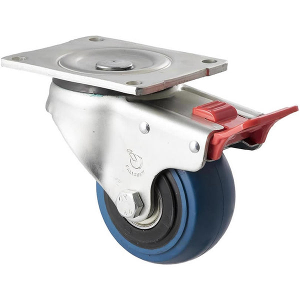 OBQ100/OZPTB <span>300 Kg Swivel Plate Total Brake 100mm Blue Rubber</span>