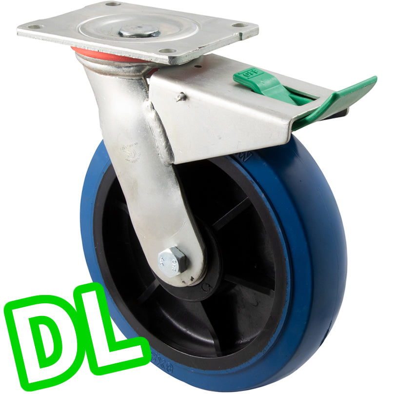 OBQ200/HZPDL - H SERIES 400 Kg Swivel Plate Direction Lock Only 200mm Blue Rubber