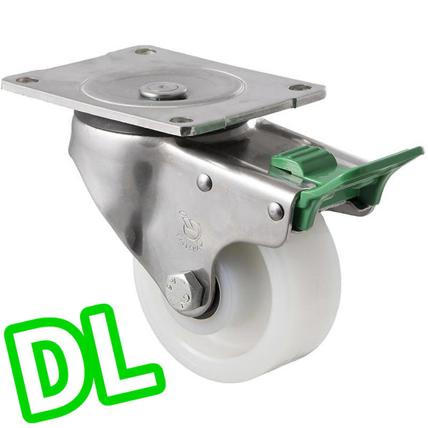 ONA100WS/OSPDL <span>350 Kg Stainless Steel Swivel Plate <strong>Direction Lock Only</strong> 100mm White Nylon</span>