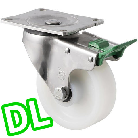 ONA125WS/OSPDL <span>380 Kg Stainless Steel Swivel Plate <strong>Direction Lock Only</strong> 125mm White Nylon</span>