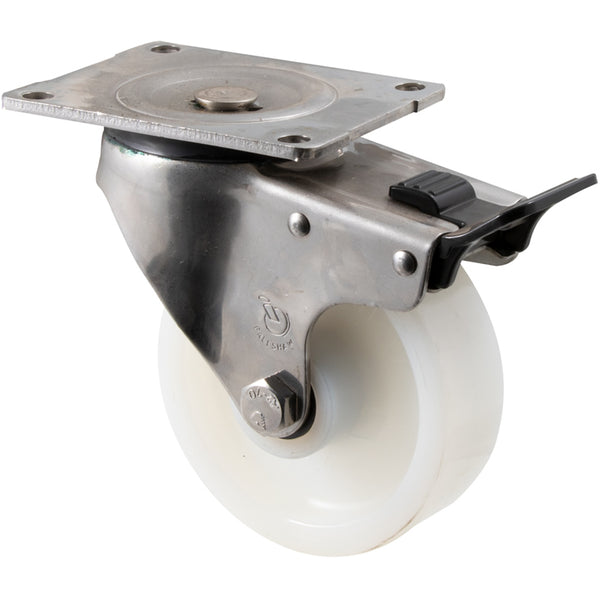 ONA125WS/OSPTB <span>400 Kg Stainless Steel Swivel Plate Total Brake 125mm White Nylon</span>
