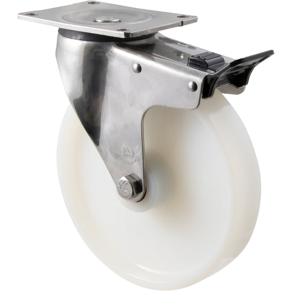 ONA200WS/OSPTB <span>500 Kg Stainless Steel Swivel Plate Total Brake 200mm White Nylon</span>