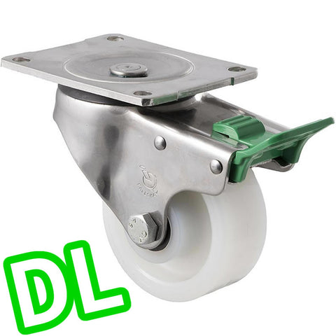 ONS100W/OSPDL <span>350 Kg Stainless Steel Swivel Plate <strong>Direction Lock Only</strong> 100mm White Nylon</span>