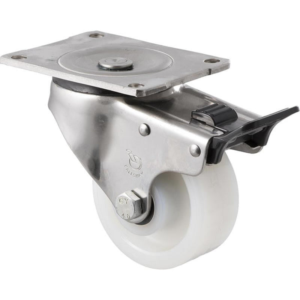 ONS100W/OSPTB <span>350 Kg Stainless Steel Swivel Plate Total Brake 100mm White Nylon</span>
