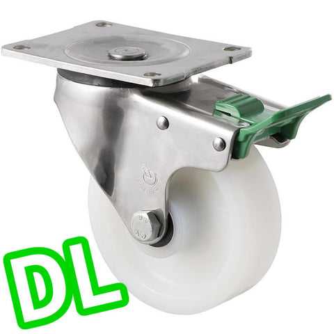 ONS125W/OSPDL <span>380 Kg Stainless Steel Swivel Plate <strong>Direction Lock Only</strong> 125mm White Nylon</span>
