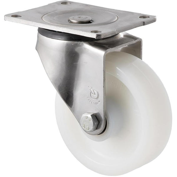 ONS125W/OSP <span>380 Kg Stainless Steel Swivel Plate 125mm White Nylon</span>