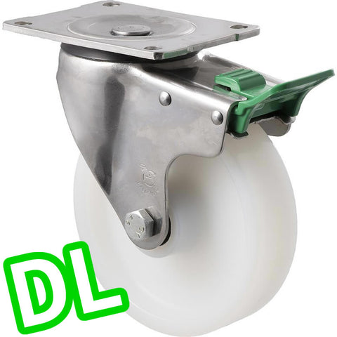 ONS150W/OSPDL <span>450 Kg Stainless Steel Swivel Plate <strong>Direction Lock Only</strong> 150mm White Nylon</span>