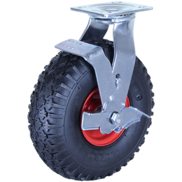 PZNW350X4-PS <span>160 Kg Swivel Plate Side Brake 265mm Black Rubber Pneumatic</span>