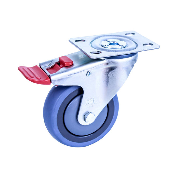 STQ100G/MZPTB <span>100 Kg Swivel Plate Total Brake 100mm Grey Rubber</span>