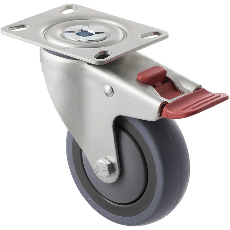STQ100G/MZPTB - 100 Kg Swivel Plate Total Brake 100mm Grey Rubber