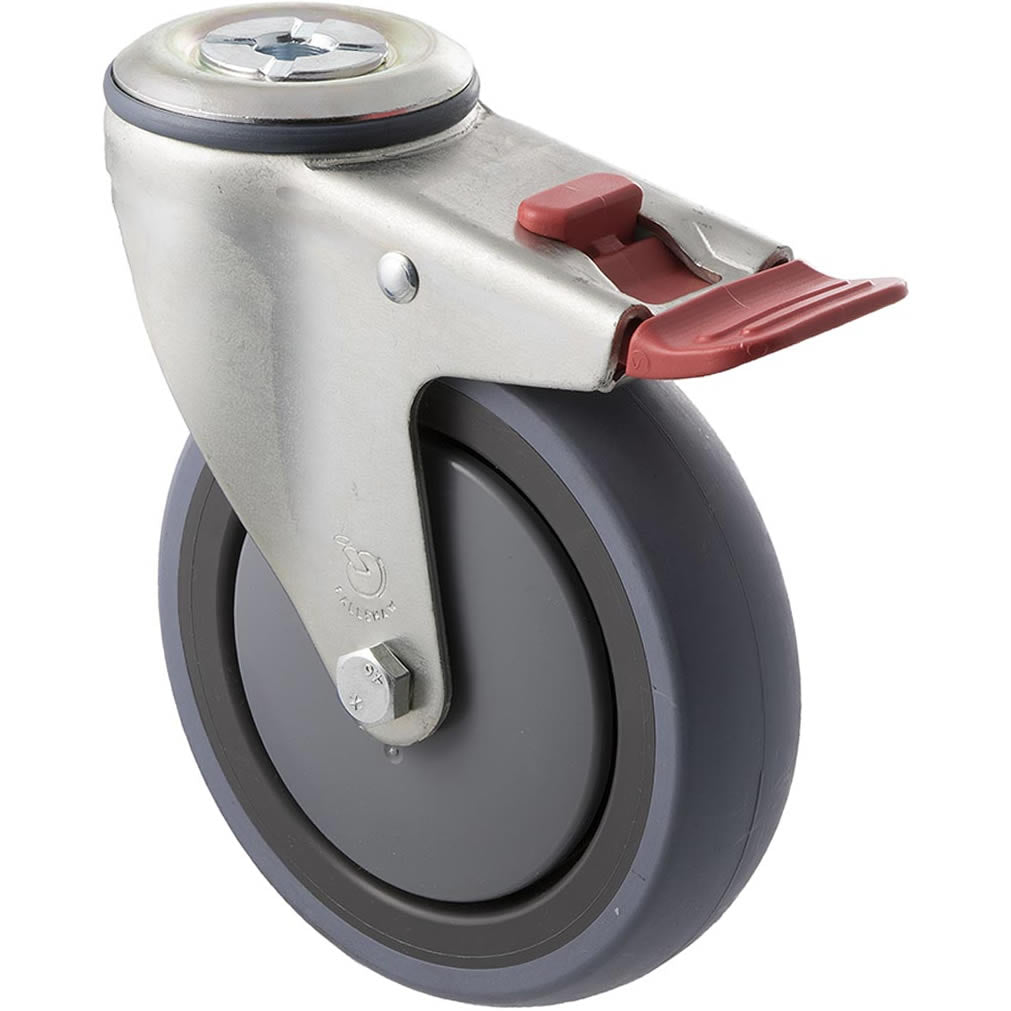 STQ125G/MZHTB - 100 Kg Bolt-Hole Total Brake 125mm Grey Rubber