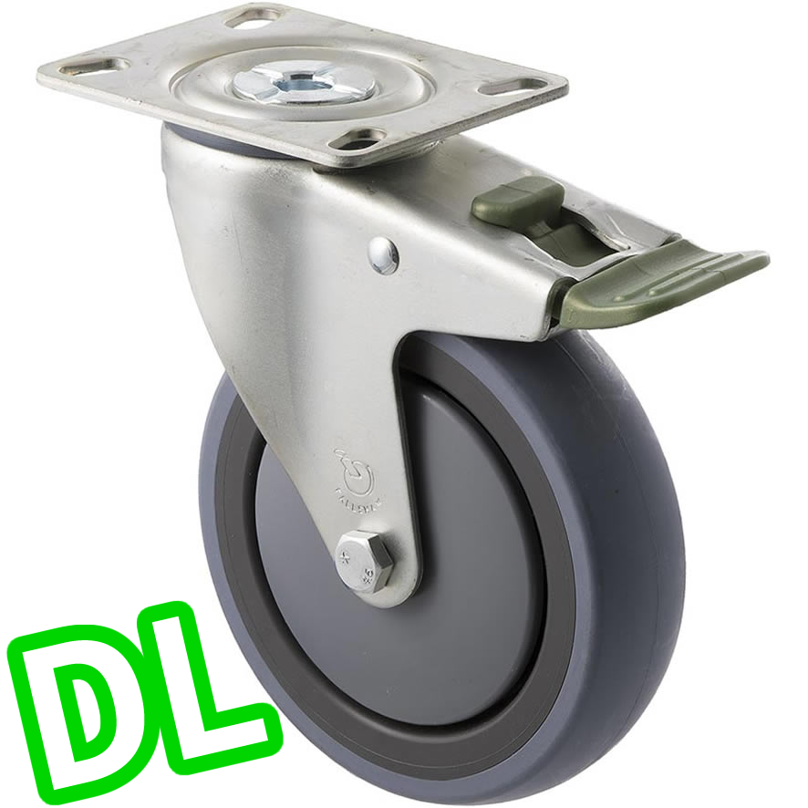 STQ125G/MZPDL - 100 Kg Swivel Plate Direction Lock Only 125mm Grey Rubber