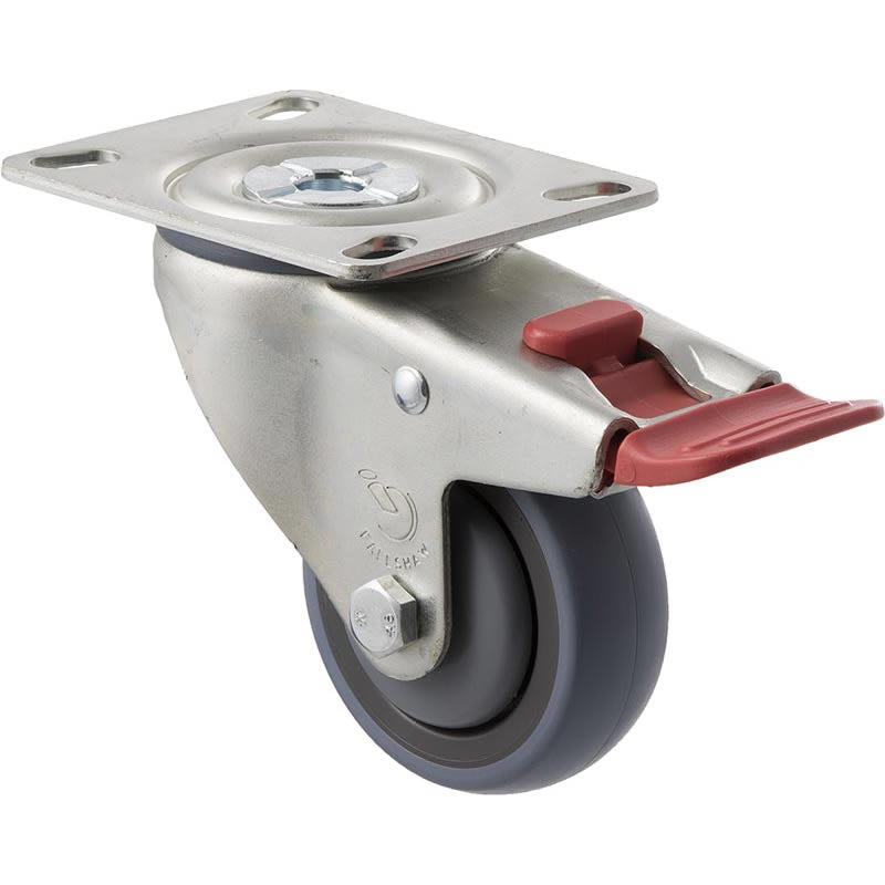 STQ75G/MZPTB - 100 Kg Swivel Plate Total Brake 75mm Grey Rubber