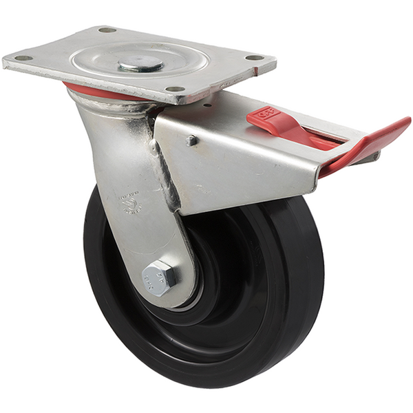 WNQ150/HZPTB H SERIES <span>600 Kg Swivel Plate Total Brake 150mm Black Nylon</span>