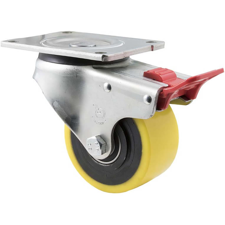 XUQ100/OZPTB - 450 Kg Swivel Plate Total Brake 100mm Polyurethane