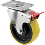 XUQ125/OZPTB - 450 Kg Swivel Plate Total Brake 125mm Polyurethane