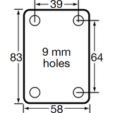 KJA75G/KZPTB - 50 Kg Swivel Plate Total Brake 75mm Grey TPE