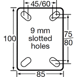 JSST12540-NNR - 250 kg Swivel Plate Total Brake 125mm Stainless Steel White Nylon