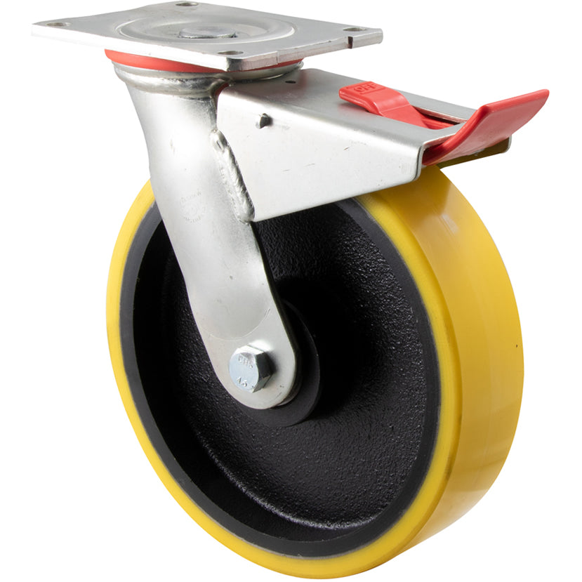 XUQ200/HZPTB - H SERIES 600 Kg Swivel Plate Total Brake 200mm Polyurethane